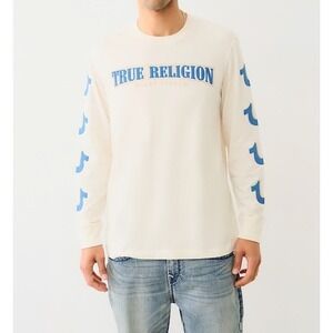 TRUE RELIGION Repeated 3D Horseshoe Long Sleeve Shirt Off White Mens M *NEW* $69